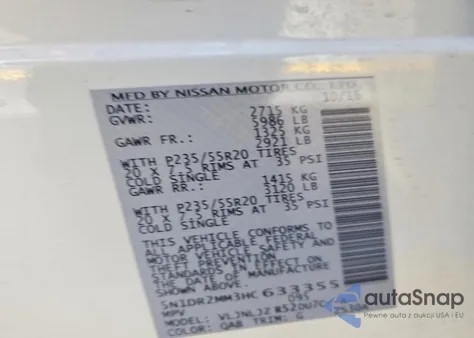 2017 Nissan Pathfinder S z USA, uszkodzony, nr VIN 5N1DR2MM3HC633355